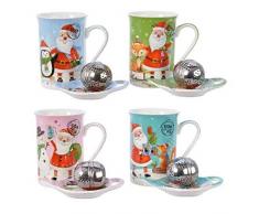 Kaemingk Set Te in Porcellana Natalizio 4Ass Natale Decorazioni E Oggettistica, Multicolore, 8719152970858