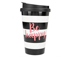 Depesche 2180.003 to-Go - Tazza in plastica con scritta Be Happy, 350 ml, multicolore