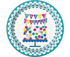 Unique Party 49603 - Tovaglia Plastificata di Compleanno con Torta a Coriandoli, 213 x 137 cm