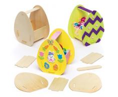Kit di Cestini in Legno a Forma di Uova di Pasqua per Bambini, Perfetti per i Lavoretti Artistici, Le Creazioni Fai da Te e Le Decorazioni per Bambini e Bambine (Confezione da 3)