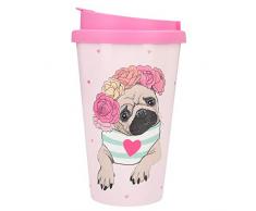 Depesche 2180.027 to-Go - Tazza in plastica, motivo carlino, 350 ml, multicolore