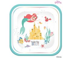 Procos- Piatto Quadrato Met 23 cm Ariel Under The Sea, Multicolore, 5PR89052