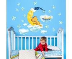 Wall Art R00279 Adesivo murale per bambini - Orsetto abbracciato alla luna, Misure 120x30 cm
