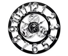 Top Race Orologio da parete rotondo da 16 pollici, design vintage in legno antico fatto a mano da 3D Gear, di Chevy K. (argento con numeri)
