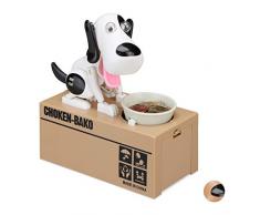 Relaxdays Salvadanaio a Forma di Cagnolino, Elettrico, Porta Risparmi, per Bambini, HxLxP 16 x 16,5 x 8 cm, Bianco-Nero, Colore, 1