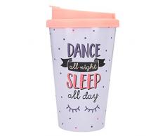 Depesche 2180.011 to-Go - Tazza in plastica, 350 ml, motivo: Dance Night, Sleep All Day, multicolore