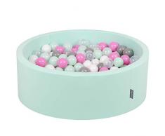 KiddyMoon 90X30cm/300 Palline ∅ 7CM Piscina di Palline Colorate per Bambini Tondo Fabbricato in EU, Menta:Trasparente/Grigio/Bianco/Rosa/Menta