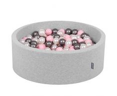 KiddyMoon 90X30cm/200 Palline ∅ 7CM Piscina di Palline Colorate per Bambini Tondo Fabbricato in EU, Grigio Ch:Perla/Rosa Ch/Argento