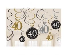 Amscan, 670481 - Decorazioni a spirale, per 40° compleanno, colore: oro
