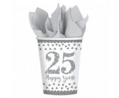 Amscan International 9902200 266 ml Sparkling Silver Anniversary bicchieri di carta