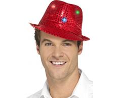 Smiffys Smiffys Cappello di Feltro con Paillette Che Si Illumina, Rosso, con luci LED multifunzi, Colore Rosa, Taglia Unica, 47066
