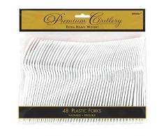 Amscan International 8010-08 - Forchette Pesanti, Confezione da 48, Colore: Bianco