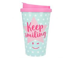 Depesche 2180.029 to-Go - Tazza in plastica con scritta Keep Smiling, 350 ml, multicolore