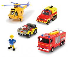 Dickie Toys Fire Rescue Team Set da Garage con Accessori e Stazione dei Vigili del Fuoco, 4 Auto in Metallo, ad Esempio Jupiter, Mercury, Venus, Wallaby 2, Statuetta Sam, Multicolore, 0, 203093007
