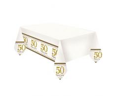 Amscan International 9902215 Sparkling Golden Anniversary tovaglia di plastica 1.3 m x 2.6 m