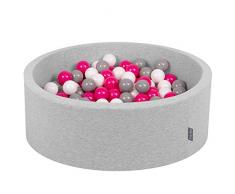 KiddyMoon 90X30cm/300 Palline ∅ 7CM Piscina di Palline Colorate per Bambini Tondo Fabbricato in EU, Grigio Ch:Bianco/Grigio/Rosa Sc