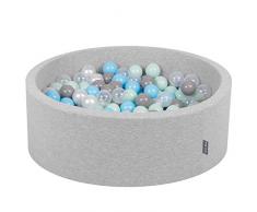 KiddyMoon 90X30cm/200 Palline ∅ 7CM Piscina di Palline Colorate per Bambini Tondo Fabbricato in EU, Grigio Ch:Perla-Grigio-Trasparente-Azzurro-Menta