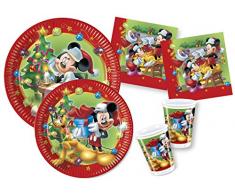 Ciao-Kit Party Tavola Disney Mickey/Minnie Natale persone (50 pezzi Ø23cm, piatti Ø20cm, 10 bicchieri plastica 200ml, 20 tovaglioli carta 33x33cm) Topolino, Multicolore, S, Y4477