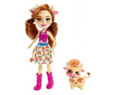 Enchantimals Curdle e Mucca Cailey con Amico Cucciolo, Bambola da 15 cm con Accessori, FXM77