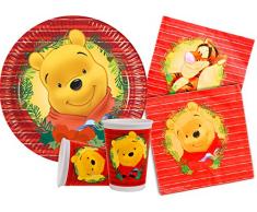 Ciao-Kit Party Tavola Winnie the Pooh Natale persone (100 pezzi piatti Ø23cm, 30 bicchieri plastica 200ml, 40 tovaglioli carta 33x33cm), Multicolore, Y4478