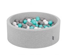KiddyMoon 90X30cm/300 Palline ∅ 7CM Piscina di Palline Colorate per Bambini Tondo Fabbricato in EU, Grigio Ch:Bianco-Grigio-Turchese Ch
