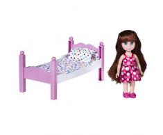 Playkidz Mini Set da Gioco per Camera da Letto per Bambole: Fai Finta di Giocare a Bambola Brunet con Letto Super Resistente, Specchio e Sedia per casa delle Bambole per Bambini