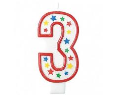 Givi Italia 51463 Numerale candela gigante 3 glitter, multicolore, 13.5 cm