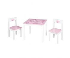 Roba Set Tavolo e Sedie queen, Set Composto da 2 Sedie e 1 Tavolo per Bambini, Stampa Motivo Principessa/castello/unicorno in Rosa