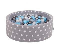 KiddyMoon 90X30cm/200 Palline ∅ 7CM Piscina Di Palline Colorate Per Bambini Tondo Fabbricato In EU, Grigio Stelle:Trasp/Argento/Perla/Azzurro