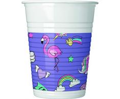 Procos 90329 - Set di 8 bicchieri da festa Disney Minnie Mouse con unicorno, in plastica, colore: Lilla/Bianco