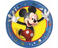 Procos 90959 - Set di 8 piatti da festa Disney Topolino, in cartone, colore: blu, giallo, nero, rosso