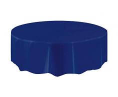 Unique Party 50384 - Tovaglia Plastificata Rotonda Blu Marino, 2.13 m