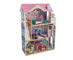 KidKraft 65934 Casa delle bambole in legno Annabelle per bambole di 30 cm con 17 accessori inclusi e 3 livelli di gioco