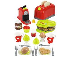 Ecoiffier 7600002647 Set Tostapane, Uova Cock, Piastra Waffel, Macchina Caffè con 33 Accessori