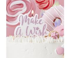 Ginger Ray Pink Glitter Make a Wish - Candela decorativa per festa di compleanno, confezione da 1