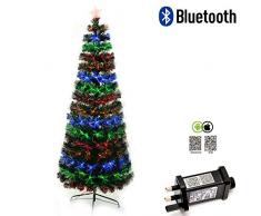 Shatchi- Albero di Natale in Fibra Ottica Tramite App Intelligente, Bluetooth, 61 cm, LED, 8 modalità, Timer, luci e Controllo luminosità, 60 cm, Verde, 6055-FIBRE-OPTIC-BLUETOOTH-TREE-2FT