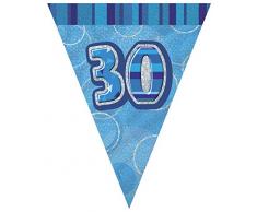 Unique Party 92083 - 2,7 m Foil Blu Brillante Bandierine di 30° Compleanno