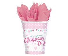 Amscan International 9901939 266 ml on your Christtening Day rosa bicchieri di carta