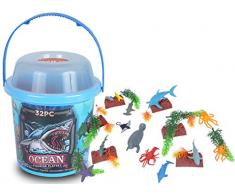 Wild Republic- figuri collettivo Monde Oceano, Secchio de Giochi, Adventure Bucket, 20 cm, 32-Parti, Multicolore, 22111