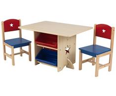 KidKraft 26912 Set Tavolo con 2 sedie Stella in Legno con contenitori, mobili per Camera da Letto e Sala Giochi per Bambini-Rosso e Blu