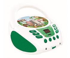 Lexibook Lettore CD Radio Animali per Bambini, AUX-in, Porta USB, Presa Microfono, Verde/Bianco, Colore