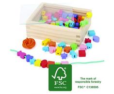 small foot company- Gioco di infilo Creativo, Giocattolo per la motricità/Gioielli di Legno con Perline di Diversi Colori e Forme, Multicolore, 11060