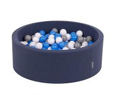 KiddyMoon 90X30cm/300 Palline ∅ 7CM Piscina di Palline Colorate per Bambini Tondo Fabbricato in EU, Blu Sc:Grigio/Bianco/Blu
