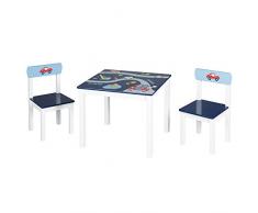 Roba Set Tavolo e Sedie pilota, Set Composto da 2 Sedie e 1 Tavolo per Bambini, Stampa Motivo Macchine in Blu