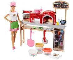 Barbie la Pizzeria con Bambola, Tavolo per Le Pizze, Forno e Pasta da Modellare, Giocattolo per Bambini 3 + Anni, FHR09