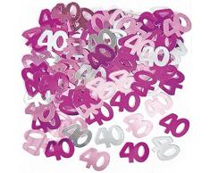 Shatchi CONFETTI-40TH-PINK-2PK-11763-2 confezioni di coriandoli rosa per 40° compleanno, decorazioni da tavolo per feste, 14 g