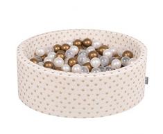 KiddyMoon 90X30cm/300 Palline ∅ 7CM Piscina di Palline Colorate per Bambini Tondo Fabbricato in EU, Ecru-Dorato: Oro/Trasparente/Perla