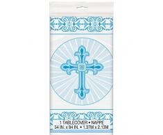 Radiante croce blu religiosa tovaglia di plastica, 2,1 x 1,4 m