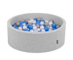 KiddyMoon 90X30cm/200 Palline ∅ 7CM Piscina di Palline Colorate per Bambini Tondo Fabbricato in EU, Grigio Ch:Perla-Grigio-Blu