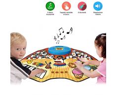 BAKAJI Tappeto Musicale per Bambini Penguin Band PLAYMAT con 9 Strumenti Pianola e Tamburi con Ingresso MP3 Funzione Demo Multyplayer, con Volume Regolabile